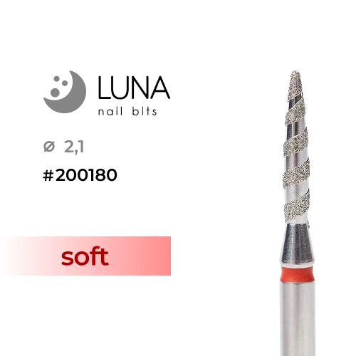 Luna Bits Dimanta frēzes uzgalis liesmiņas veids Tornado 2,1-10, sarkana