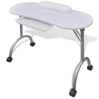 Folding Manicure Nail Table with Castors White