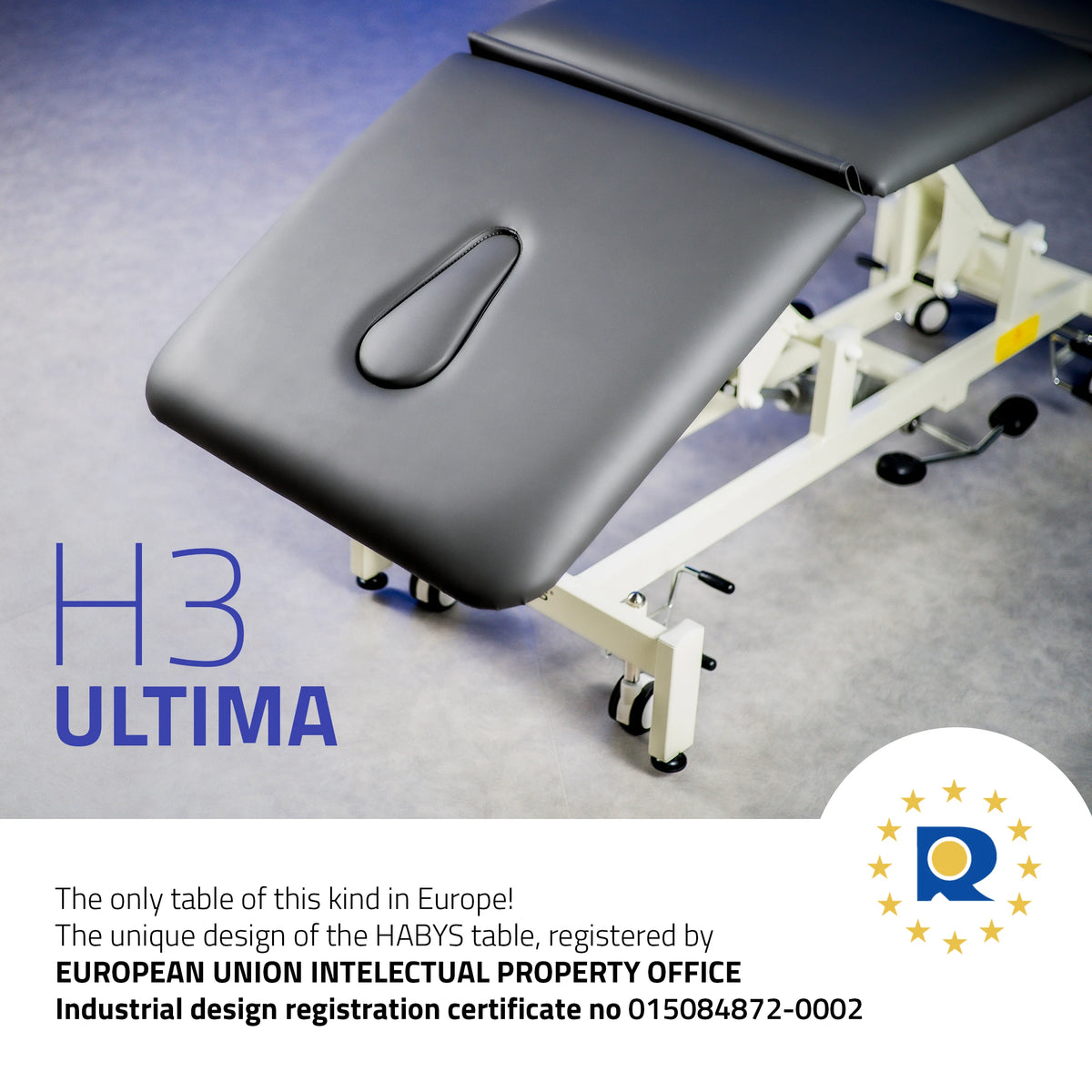 Ultima H3 hoitopöytä, hydraulinen säätö, pyörillä, PVC harmaa