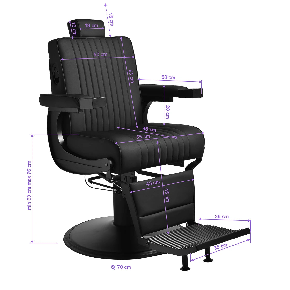 Gabbiano Levi barber chair with black frame black without stitching at the back