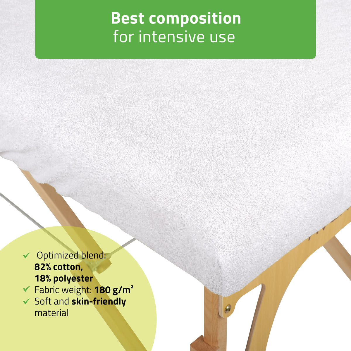 Set – Frottee-Spannlaken für Klappliegen – 60/165 cm, weiße Frottee-Kopfstützenauflage