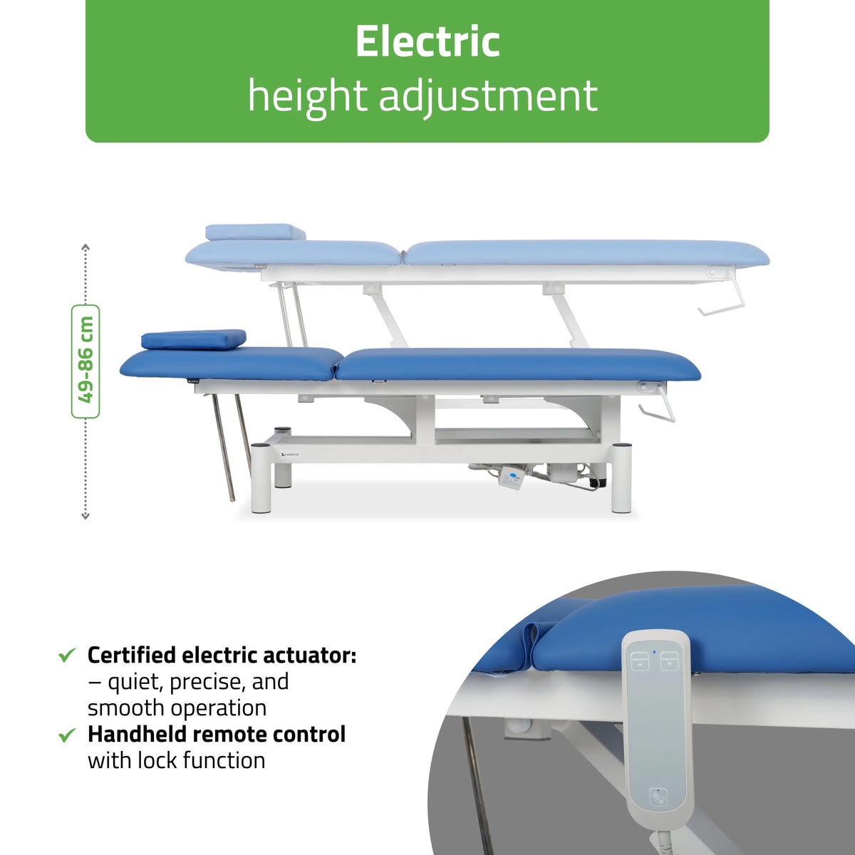 Table de massage Optima therapy, réglage hauteur électrique avec télécommande – Satin Comfort k723 bleu