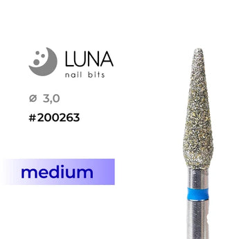 Luna Bits Dimanta frēzes uzgalis, konuss 3,0, zila, vidēja granulācija