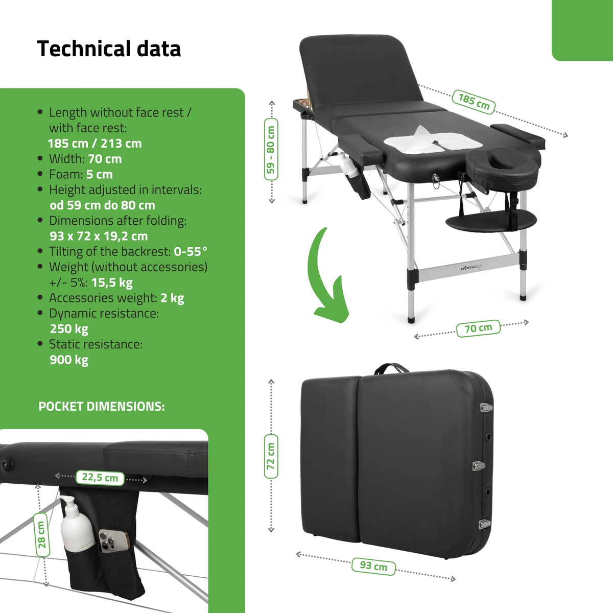 Portable massage table Adele 70 Comfy Base K515 Black