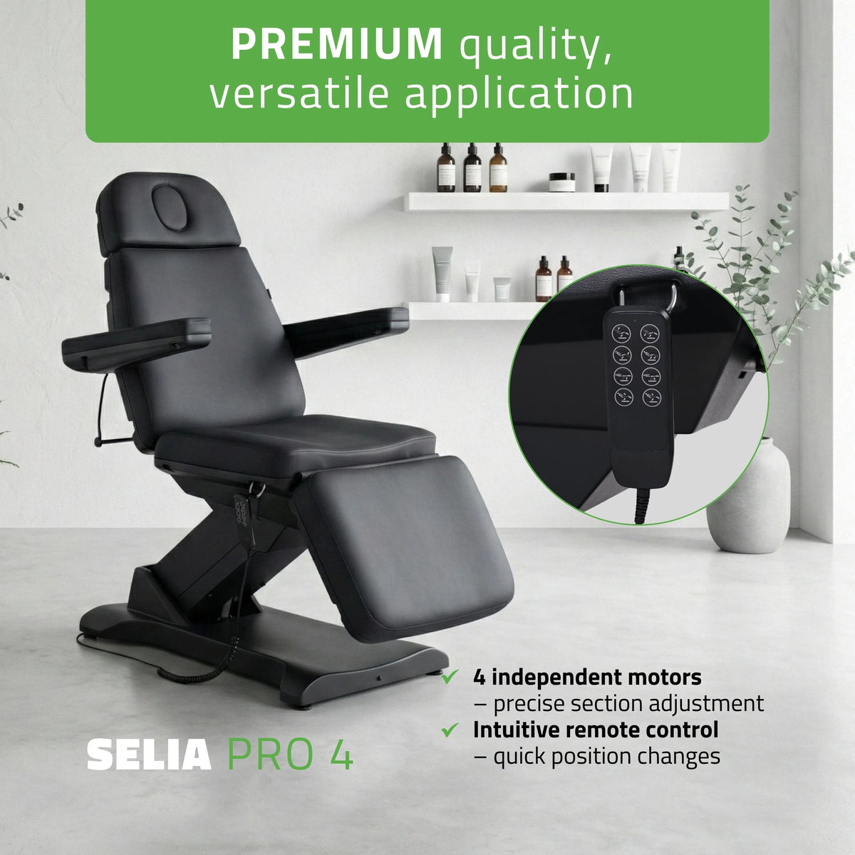 Косметологическое кресло электрическое Selia PRO 4 Touch Core k315, черное