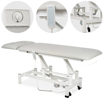 Table de massage Fortis 2 ERGO, réglage électrique de la hauteur avec télécommande, coussin ERGO, gris clair