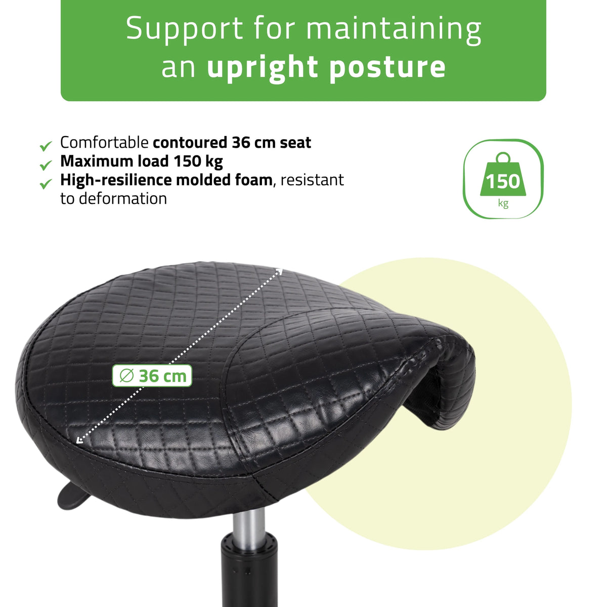 Saddle stool LUMO, Comfy Base k515 quilted black