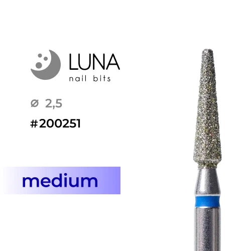Luna Bits Dimanta frēzes uzgalis, noapaļots konuss 2,5-10 mm, zils, vidēja granuļojums