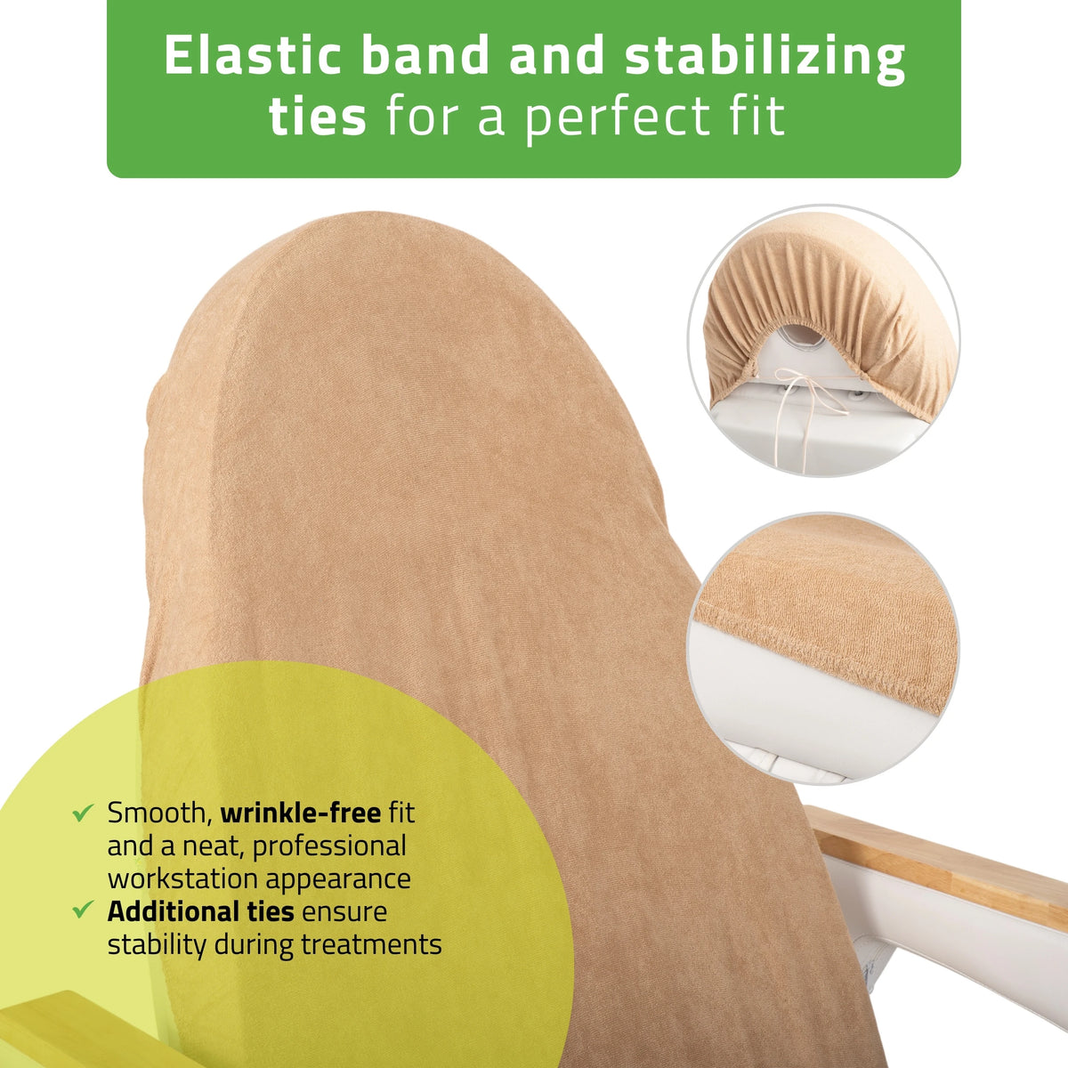 Frotte sheet with elastic and ties for cosmetic chair, 70 × 190 cm creamy latte