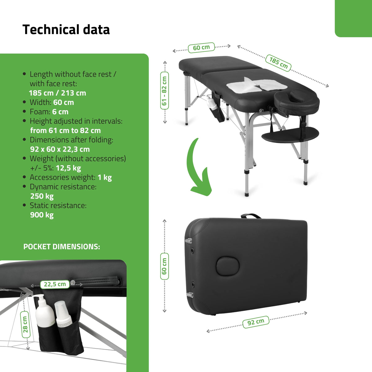 Переносной массажный стол Vera 60 Comfy Base K515 Черный