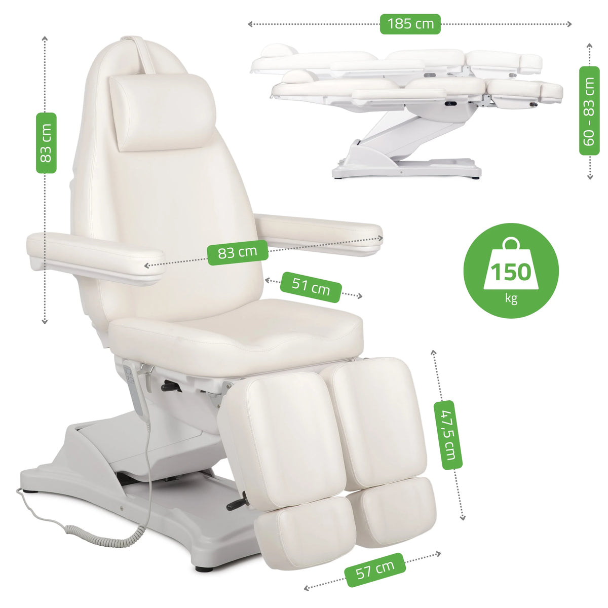 Косметологическое кресло, электрическое Elara PRO 6P, белое