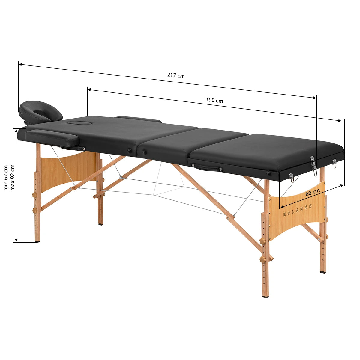 Balance Klappbare Massageliege 3-teilig, Schwarz