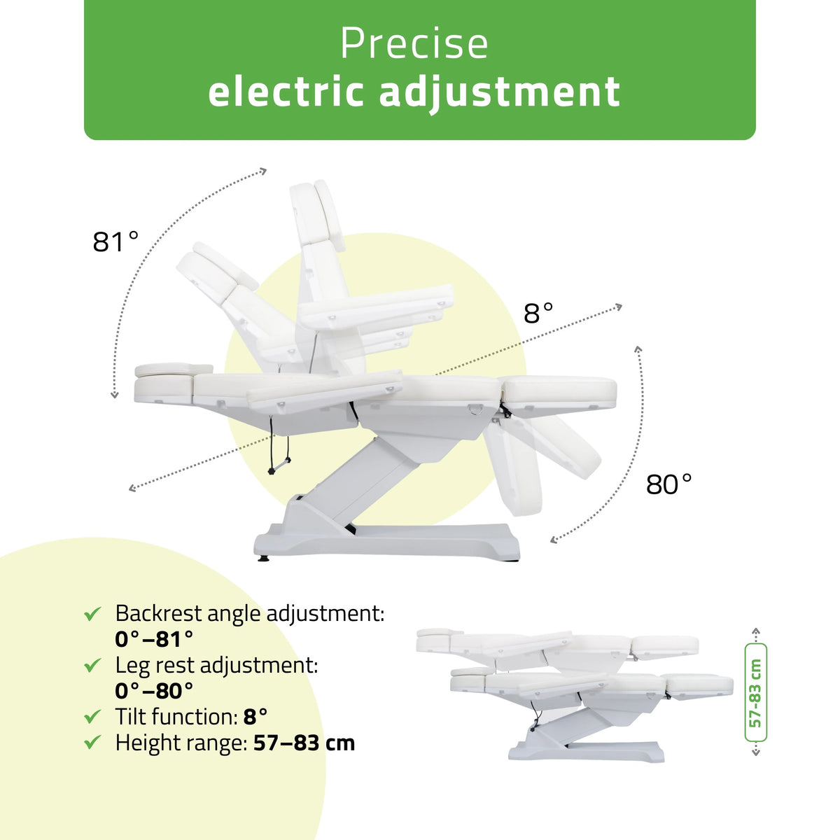 Elektrischer Kosmetikstuhl Selia PRO 4 Touch Core k301, weiß
