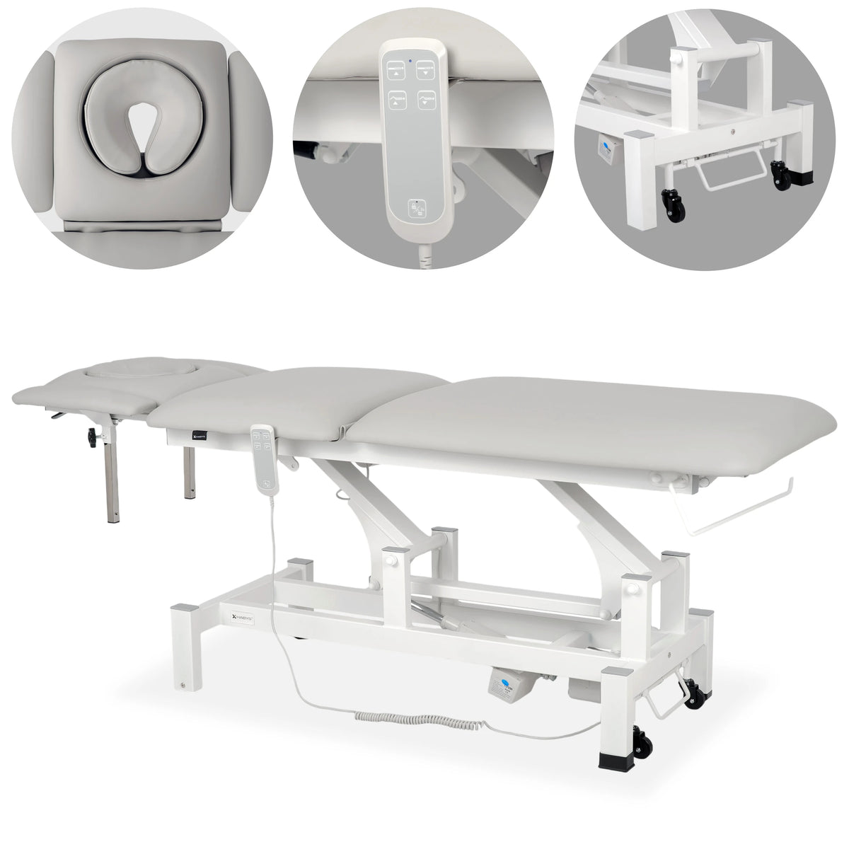 Fortis 5 ERGO treatment table, electric height adjustment with hand remote control, ERGO cushion, k729 light gray