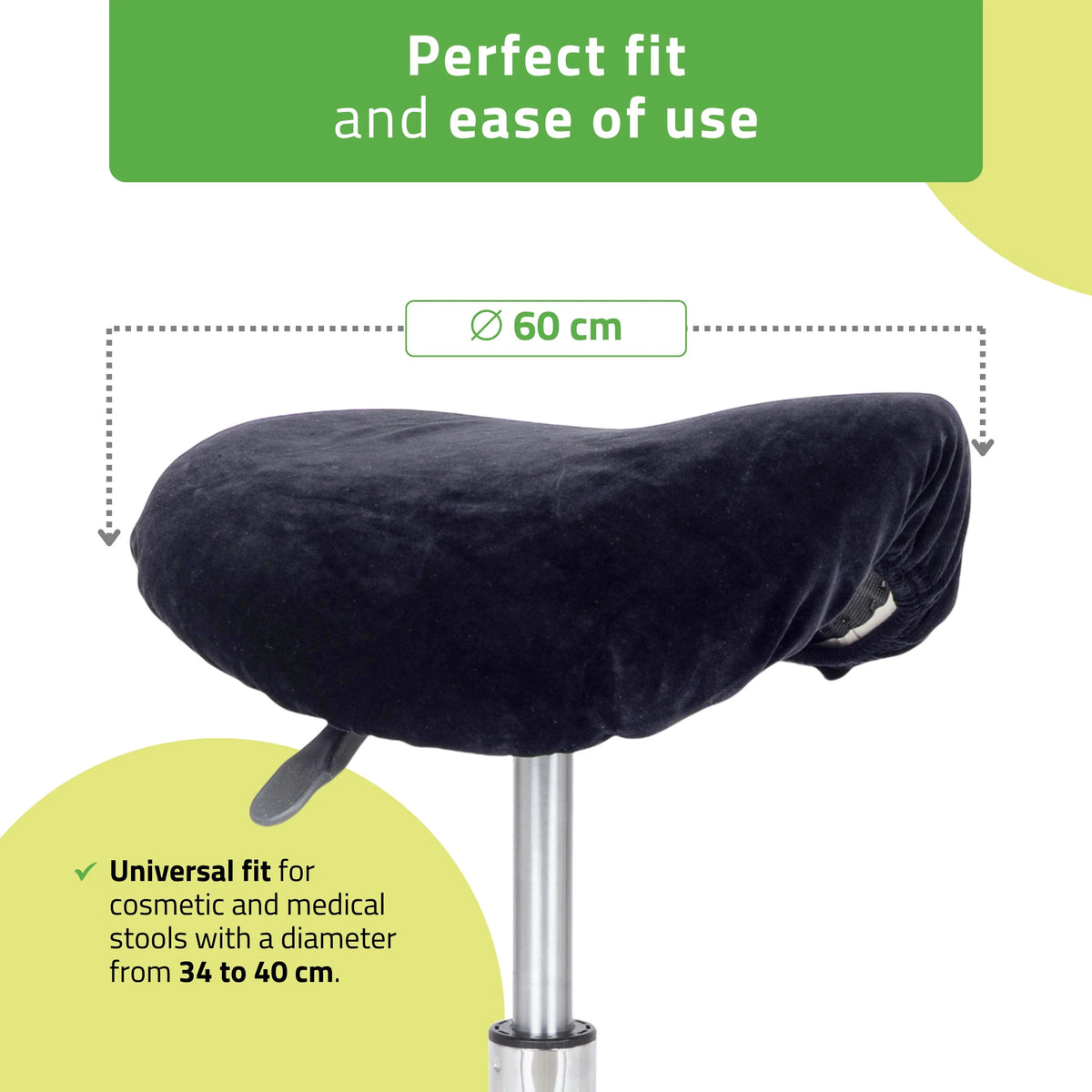 Velúr huzat nyeregszékhez, rugalmas, 60 cm átmérő, fekete