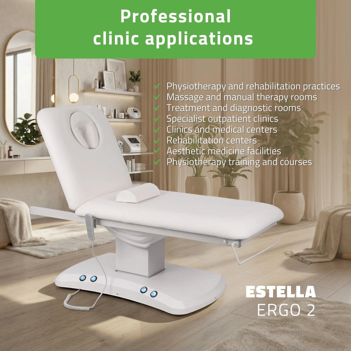 Elektrische behandelstoel Estella ERGO 2, Wit – 2 motoren