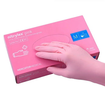 Nitrila cimdi, bez pulvera, PINK M, rozā, 100 gab., nitrylex®