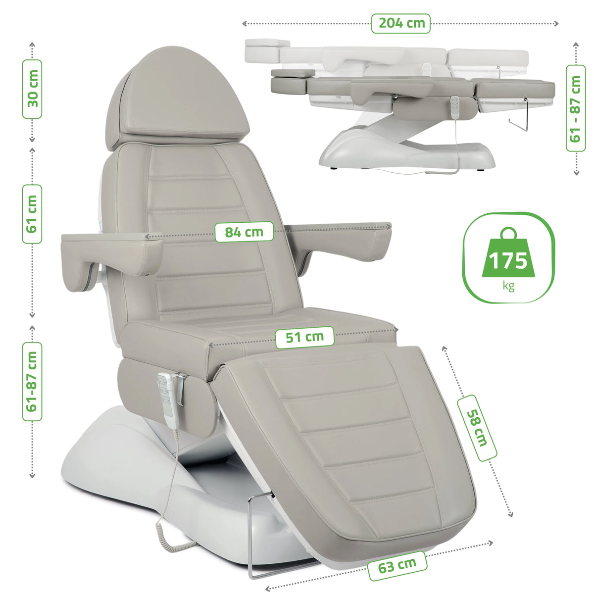 Косметологическое кресло Leo PRO 4 Comfy Base, 3 мотора, 522 Серое