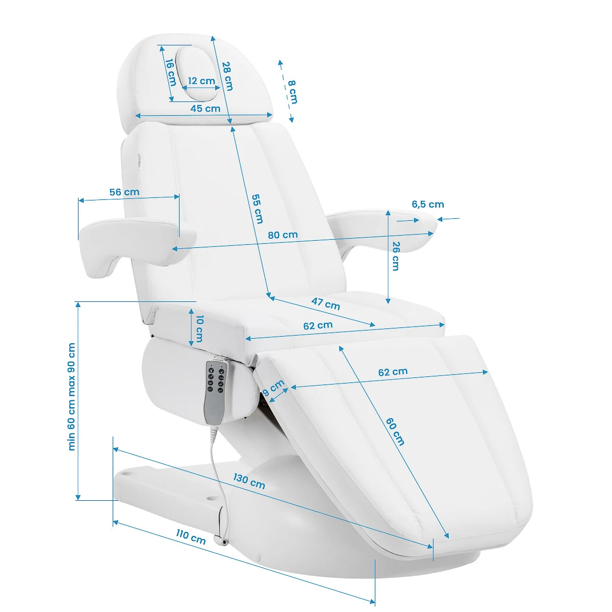 Azzurro Lux 4m Chaise cosmétique blanche avec berceau