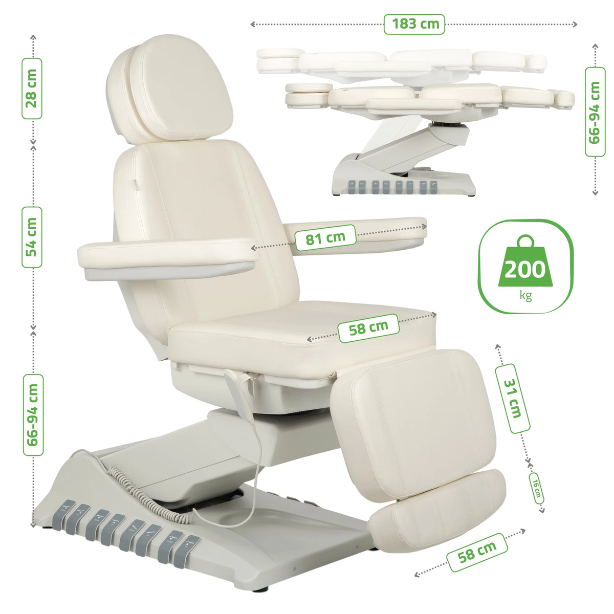 Poltrona estetista elettrica Luxoria PRO 5 K701, bianco neve