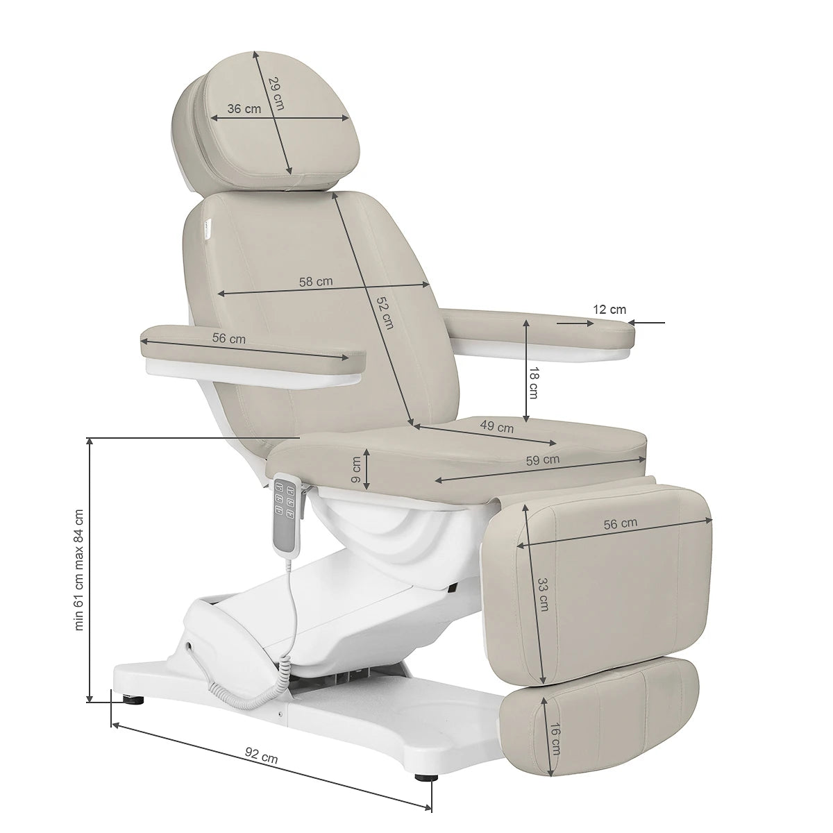 Chaise cosmétique électrique SILLON CLASSIC 3 moteurs, couleur sel de mer