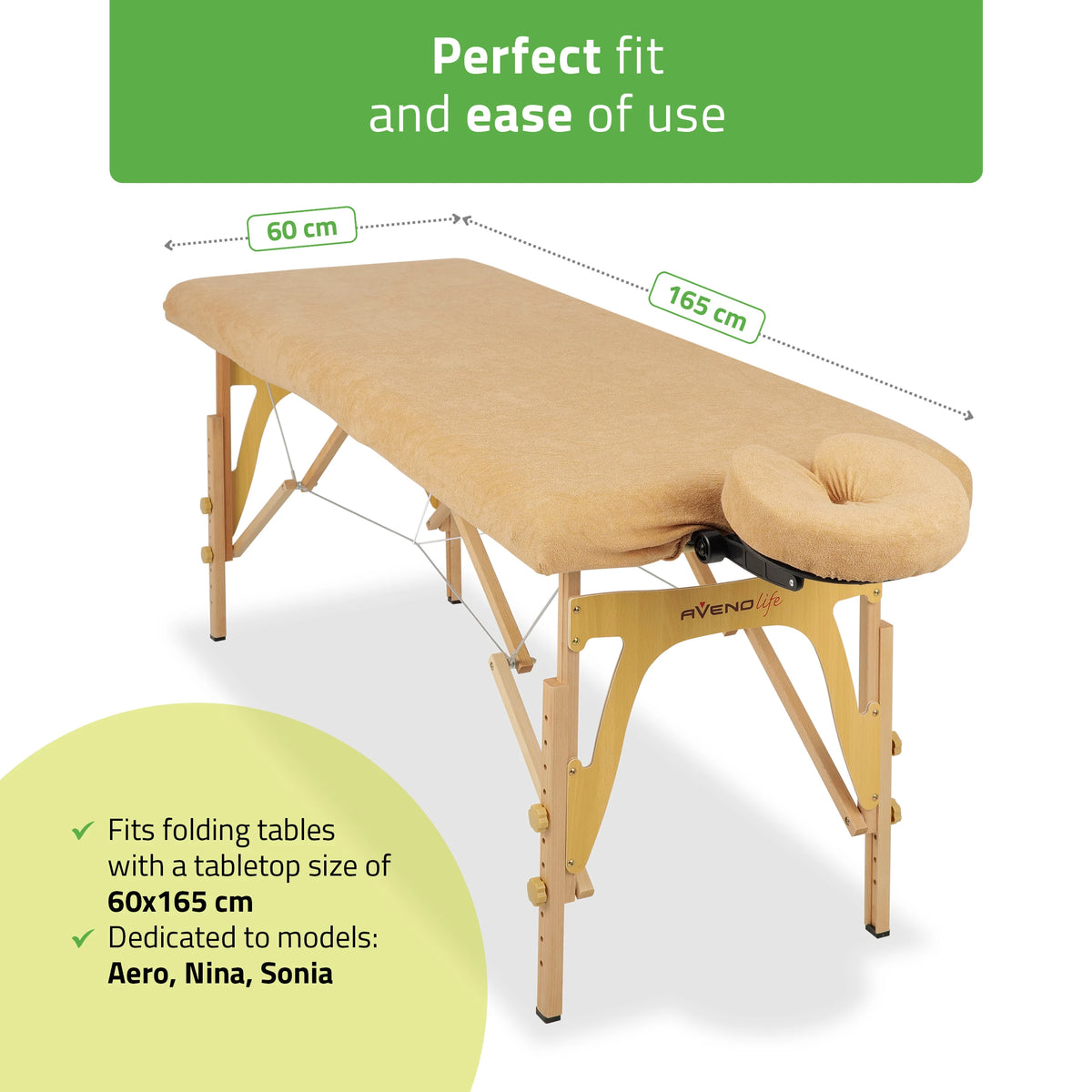 Set – 1-piece terry sheet for folding tables – 60/165 cm, beige terry headrest cover