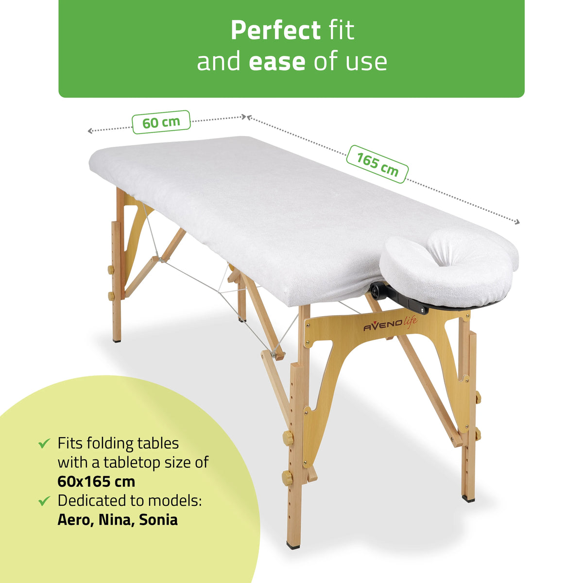 Set – Frottee-Spannlaken für Klappliegen – 60/165 cm, weiße Frottee-Kopfstützenauflage
