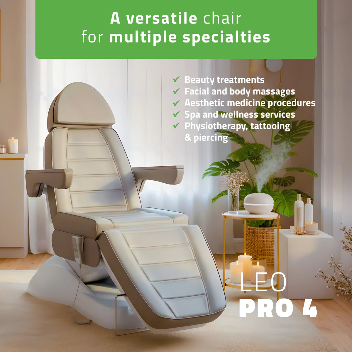Косметологическое кресло Leo PRO 4 Comfy Base, 3 мотора, 522 Серое