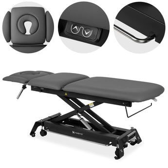 Evero Cross X5 ERGO therapy table, electric height adjustment, foot control bar, ERGO cushion, Satin Comfort k722 gray
