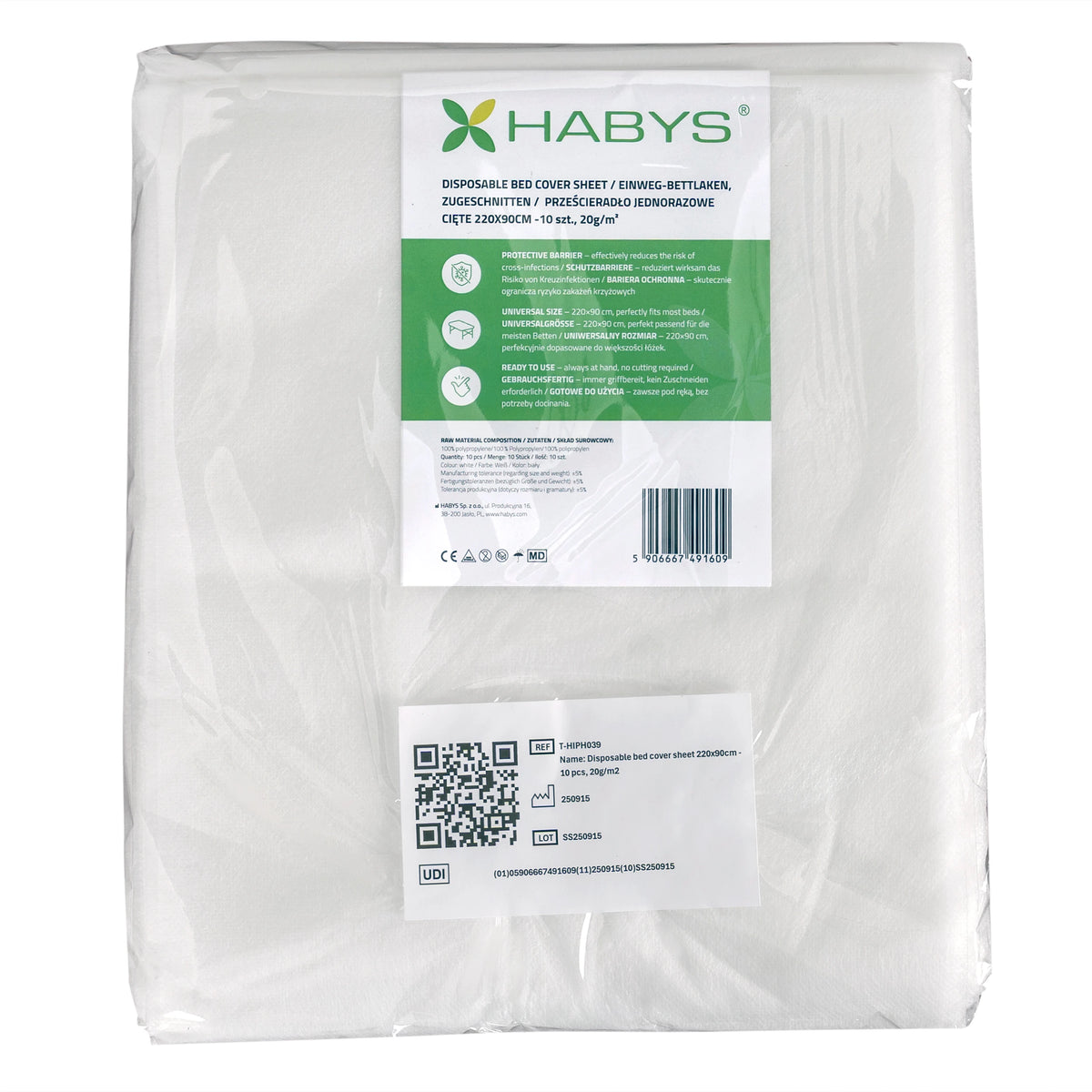 Disposable non-woven sheet 220 × 90 cm – 10 pcs, 20g/m2