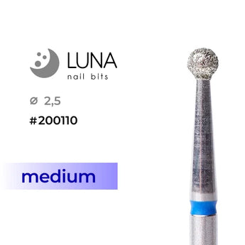 Luna Bits Dimanta frēzes uzgalis Lodīte, 2,5 mm, zila, vidēja krustveida grieziens