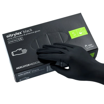 Nitrila cimdi, bez pulvera, S izmērs, melni, 100 gab., nitrylex®