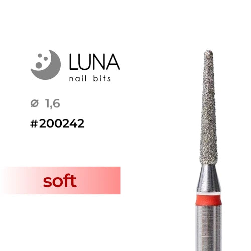 Luna Bits Dimanta frēzes uzgalis, noapaļots konuss 1,6–10 mm, sarkana, smalkā graudainība
