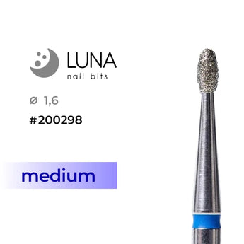 Luna Bits Dimanta frēzes uzgalis Elipse, 1,6/3,4 mm, zila, vidēja granulācija