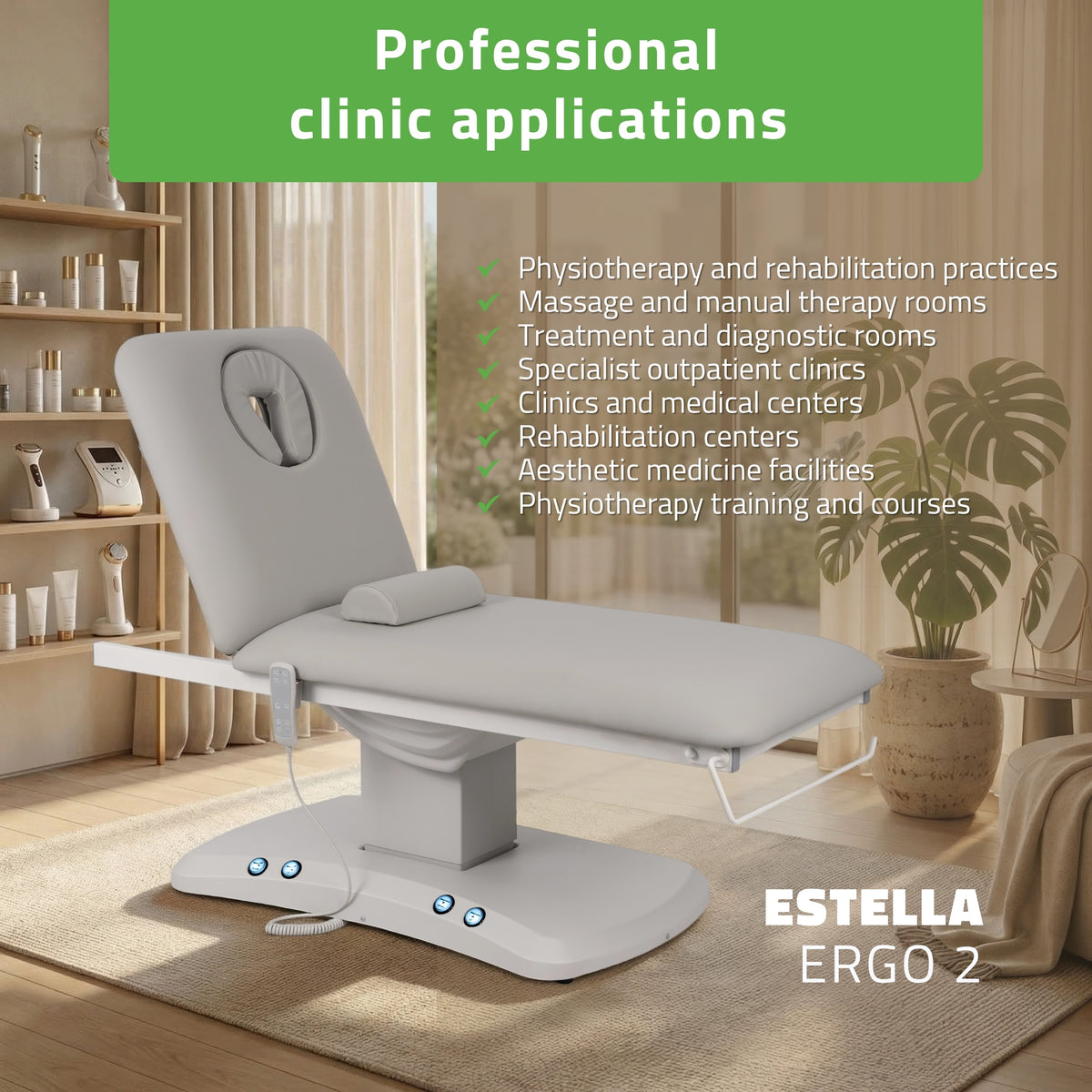 Electric treatment table Estella ERGO 2, Grey – 2 Motors