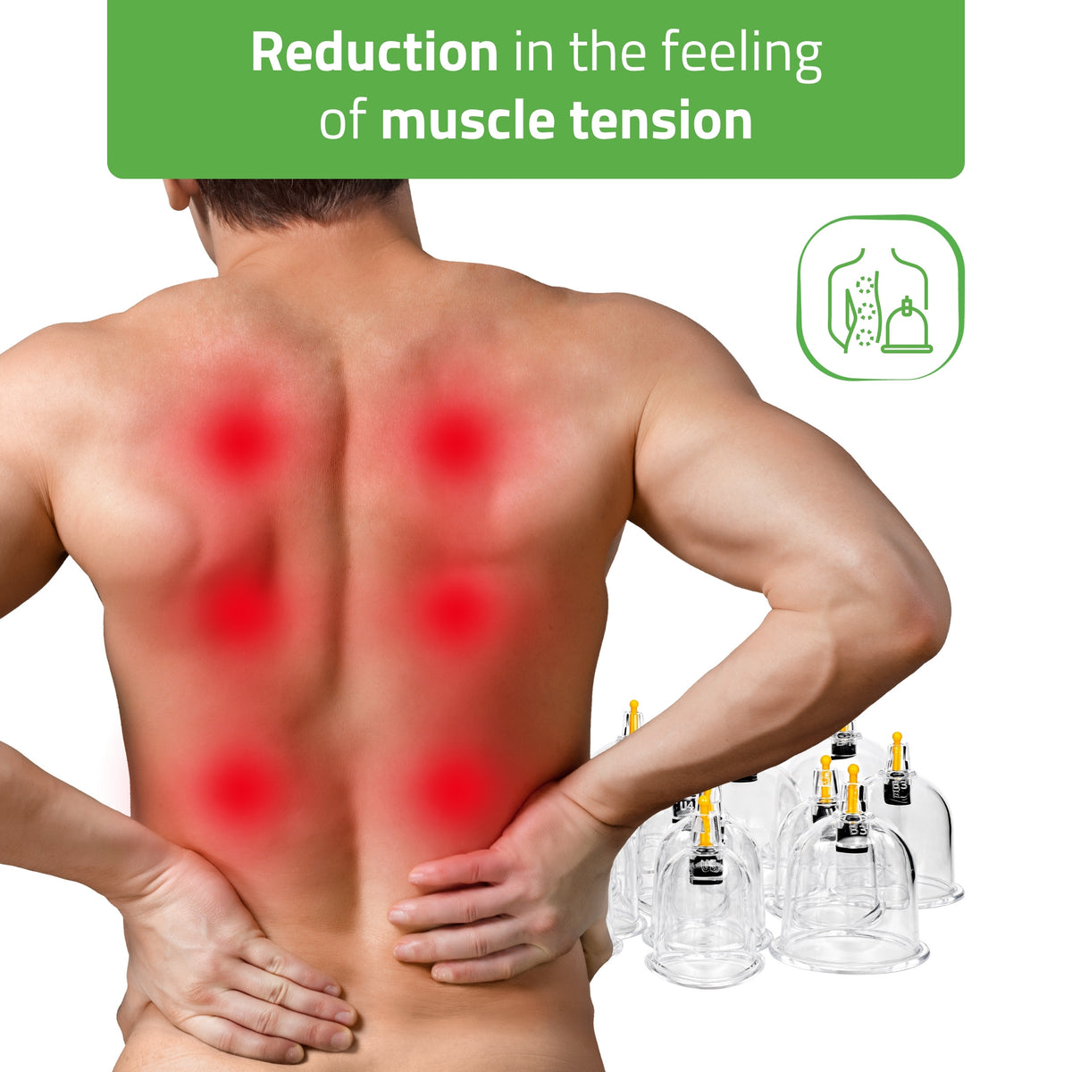 Vacuum cupping cups, fireless, with pump, set of 14 pcs. 