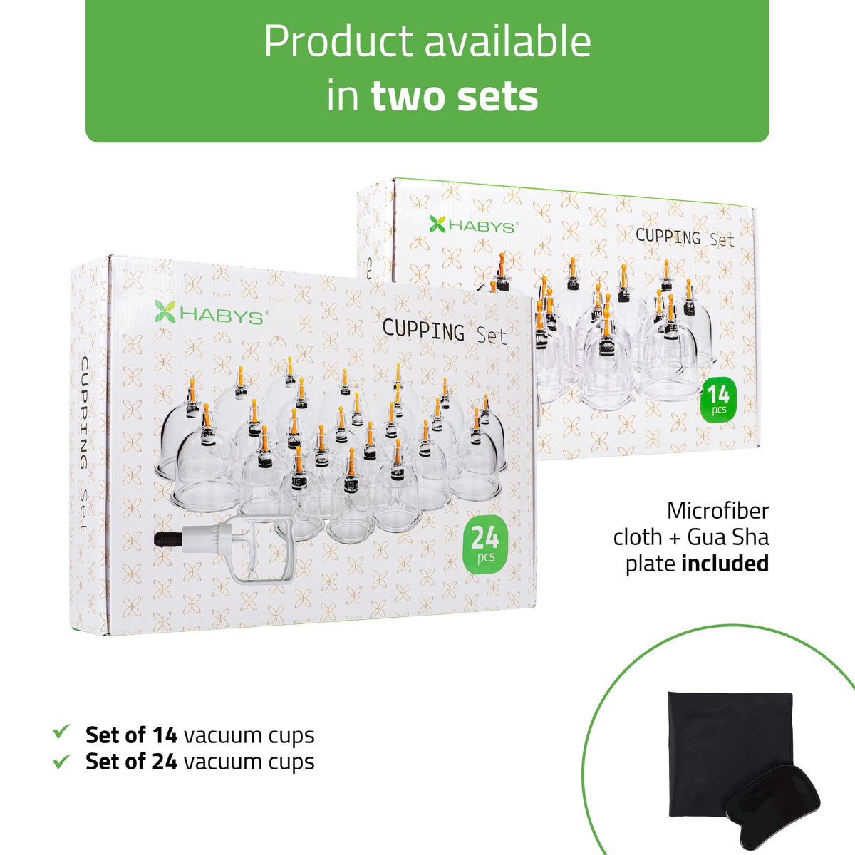 Vacuum cupping cups, fireless, with pump, set of 14 pcs. 