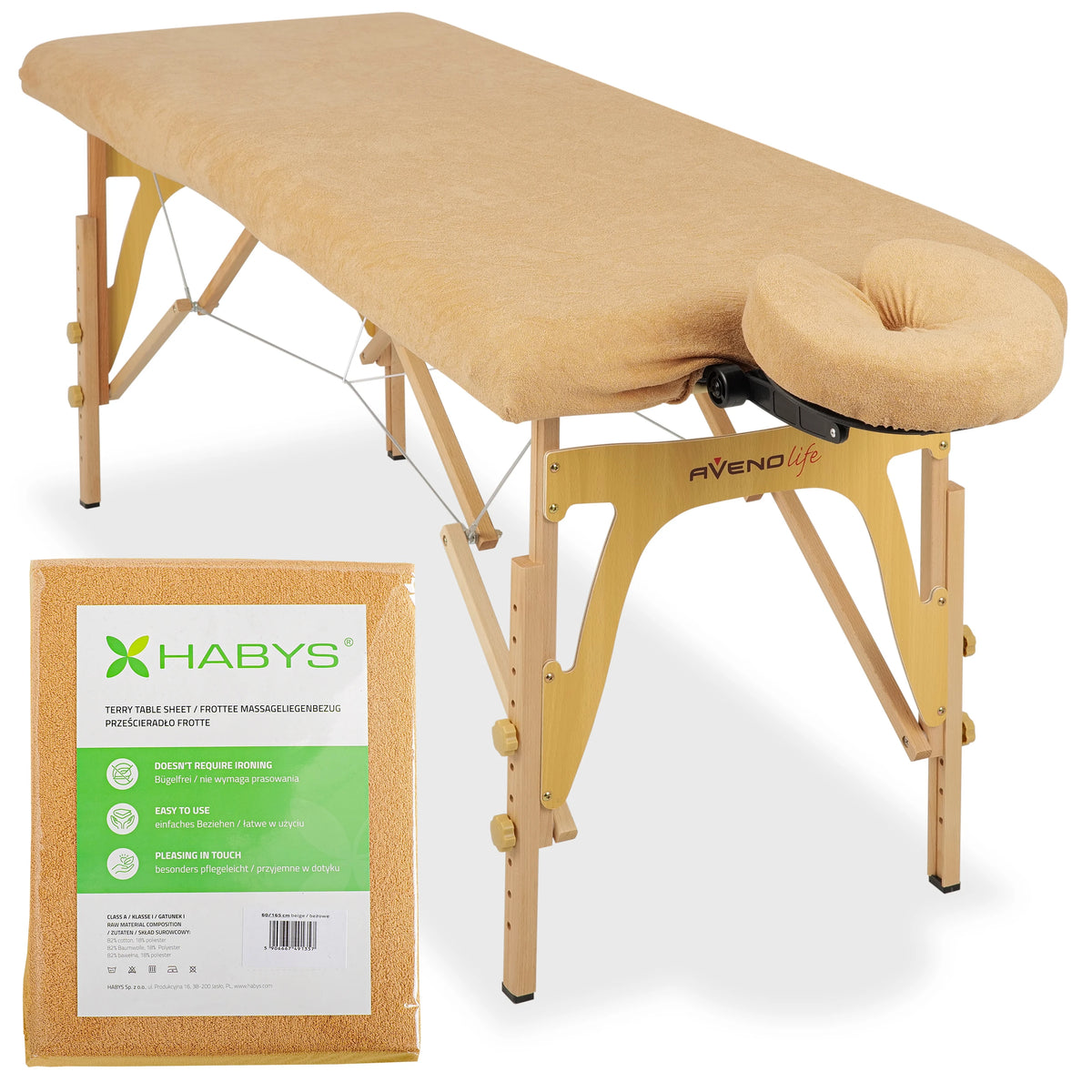 Set – 1-piece terry sheet for folding tables – 60/165 cm, beige terry headrest cover