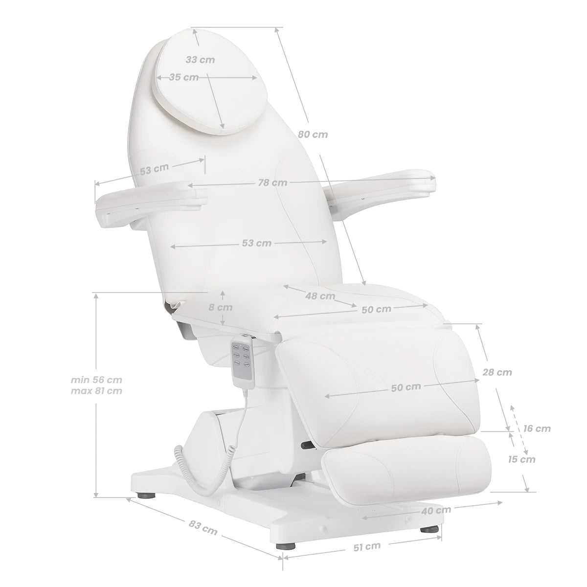 Косметологическое кресло-кушетка SILLON BASIC, 3 мотора, белое
