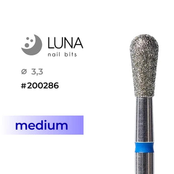 Luna Bits Dimanta frēzes uzgalis, noapaļots apgrieztais konuss, 3,3 mm, zils, grīts 7