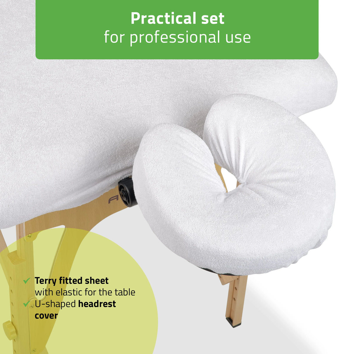 Set – Frottee-Spannlaken für Klappliegen – 60/165 cm, weiße Frottee-Kopfstützenauflage