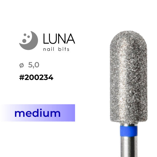 Timanttinen kynsiporanterä, pyöreä sylinteri (mikrofoni), 5,0 × 12 mm, sininen (keskikova)