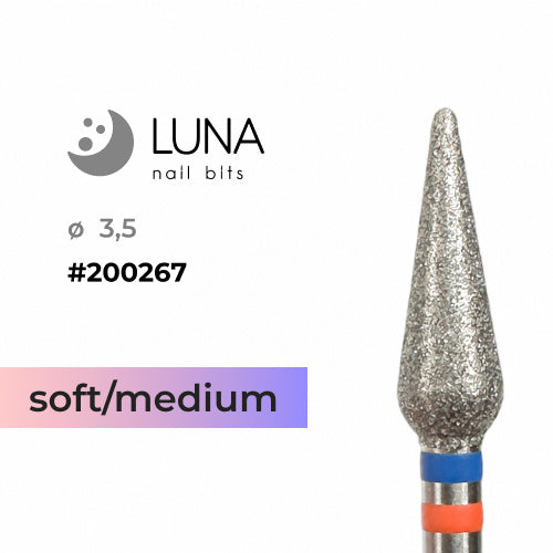 Dimanta frēzes uzgalis Konuss, 3,5 × 12 mm, Sarkans-Zils (Soft/Medium)